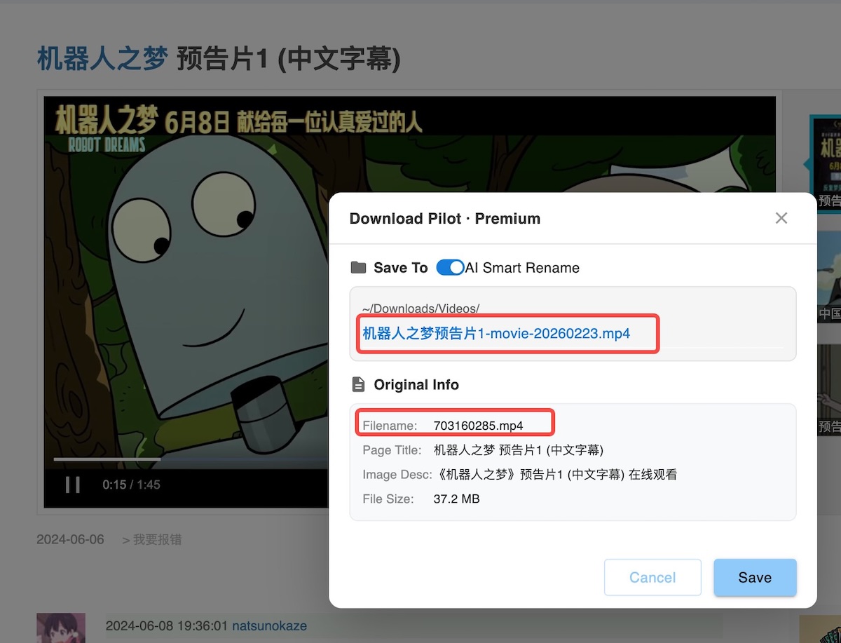 Download Pilot video download modal
